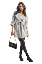 Load image into Gallery viewer, Roll Tab Sleeve Drawstring Waist Open Front Trench Coat Jacket
