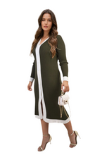 Load image into Gallery viewer, Knitted Contrast Trim Long Sleeve Midi Dress
