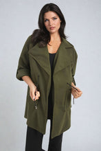 Load image into Gallery viewer, Roll Tab Sleeve Drawstring Waist Open Front Trench Coat Jacket
