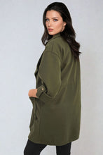 Load image into Gallery viewer, Roll Tab Sleeve Drawstring Waist Open Front Trench Coat Jacket
