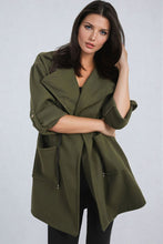 Load image into Gallery viewer, Roll Tab Sleeve Drawstring Waist Open Front Trench Coat Jacket
