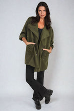 Load image into Gallery viewer, Roll Tab Sleeve Drawstring Waist Open Front Trench Coat Jacket
