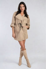 Load image into Gallery viewer, Roll Tab Sleeve Drawstring Waist Open Front Trench Coat Jacket
