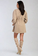 Load image into Gallery viewer, Roll Tab Sleeve Drawstring Waist Open Front Trench Coat Jacket
