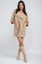 Load image into Gallery viewer, Roll Tab Sleeve Drawstring Waist Open Front Trench Coat Jacket
