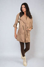 Load image into Gallery viewer, Roll Tab Sleeve Drawstring Waist Open Front Trench Coat Jacket
