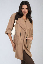 Load image into Gallery viewer, Roll Tab Sleeve Drawstring Waist Open Front Trench Coat Jacket
