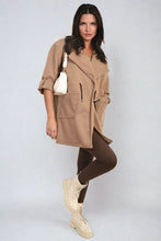 Load image into Gallery viewer, Roll Tab Sleeve Drawstring Waist Open Front Trench Coat Jacket
