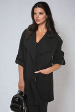 Load image into Gallery viewer, Roll Tab Sleeve Drawstring Waist Open Front Trench Coat Jacket
