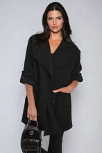 Load image into Gallery viewer, Roll Tab Sleeve Drawstring Waist Open Front Trench Coat Jacket
