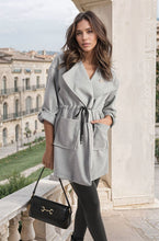 Load image into Gallery viewer, Roll Tab Sleeve Drawstring Waist Open Front Trench Coat Jacket
