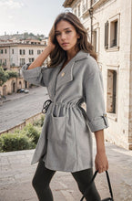 Load image into Gallery viewer, Roll Tab Sleeve Drawstring Waist Open Front Trench Coat Jacket
