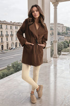 Load image into Gallery viewer, Roll Tab Sleeve Drawstring Waist Open Front Trench Coat Jacket
