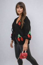 Load image into Gallery viewer, Tie Front Cherry Print Knitted Cardigan
