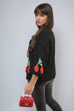 Load image into Gallery viewer, Tie Front Cherry Print Knitted Cardigan
