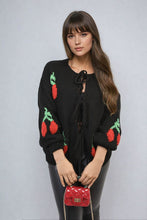 Load image into Gallery viewer, Tie Front Cherry Print Knitted Cardigan
