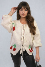 Load image into Gallery viewer, Tie Front Cherry Print Knitted Cardigan
