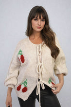 Load image into Gallery viewer, Tie Front Cherry Print Knitted Cardigan
