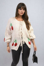 Load image into Gallery viewer, Tie Front Cherry Print Knitted Cardigan
