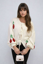 Load image into Gallery viewer, Tie Front Cherry Print Knitted Cardigan
