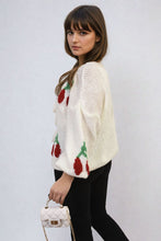 Load image into Gallery viewer, Tie Front Cherry Print Knitted Cardigan
