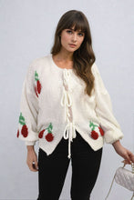 Load image into Gallery viewer, Tie Front Cherry Print Knitted Cardigan
