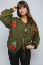 Load image into Gallery viewer, Tie Front Cherry Print Knitted Cardigan
