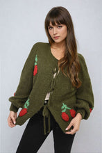 Load image into Gallery viewer, Tie Front Cherry Print Knitted Cardigan
