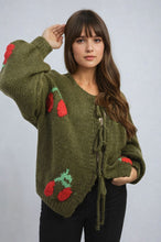 Load image into Gallery viewer, Tie Front Cherry Print Knitted Cardigan
