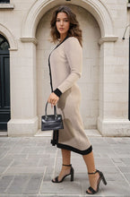 Load image into Gallery viewer, Knitted Contrast Trim Long Sleeve Midi Dress
