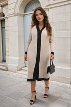 Load image into Gallery viewer, Knitted Contrast Trim Long Sleeve Midi Dress
