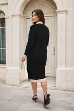 Load image into Gallery viewer, Knitted Contrast Trim Long Sleeve Midi Dress
