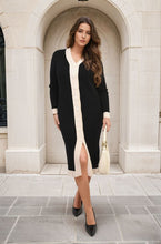 Load image into Gallery viewer, Knitted Contrast Trim Long Sleeve Midi Dress
