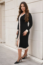 Load image into Gallery viewer, Knitted Contrast Trim Long Sleeve Midi Dress
