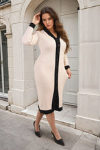 Load image into Gallery viewer, Knitted Contrast Trim Long Sleeve Midi Dress
