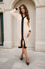 Load image into Gallery viewer, Knitted Contrast Trim Long Sleeve Midi Dress
