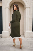 Load image into Gallery viewer, Knitted Contrast Trim Long Sleeve Midi Dress
