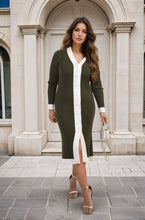 Load image into Gallery viewer, Knitted Contrast Trim Long Sleeve Midi Dress
