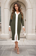 Load image into Gallery viewer, Knitted Contrast Trim Long Sleeve Midi Dress
