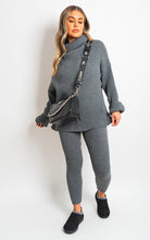 Load image into Gallery viewer, Chunky Knitted High Roll Neck Top Bottom Co-ord Set
