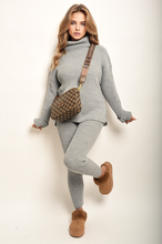 Load image into Gallery viewer, Chunky Knitted High Roll Neck Top Bottom Co-ord Set
