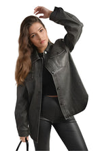 Load image into Gallery viewer, Button Front Pocket Detail Faux Leather Jacket
