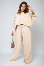 Load image into Gallery viewer, Oversized Long Sleeve Crop Top and Wide Leg Trouser Co-ord Set
