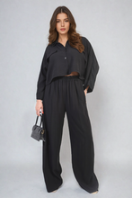 Load image into Gallery viewer, Oversized Long Sleeve Crop Top and Wide Leg Trouser Co-ord Set
