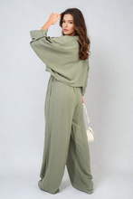 Load image into Gallery viewer, Oversized Long Sleeve Crop Top and Wide Leg Trouser Co-ord Set
