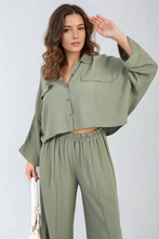 Load image into Gallery viewer, Oversized Long Sleeve Crop Top and Wide Leg Trouser Co-ord Set
