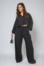 Load image into Gallery viewer, Oversized Long Sleeve Crop Top and Wide Leg Trouser Co-ord Set
