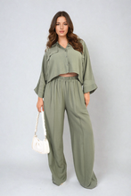 Load image into Gallery viewer, Oversized Long Sleeve Crop Top and Wide Leg Trouser Co-ord Set
